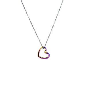 Rainbow Titanium Floating Heart Necklace, Hypoallergenic #7002